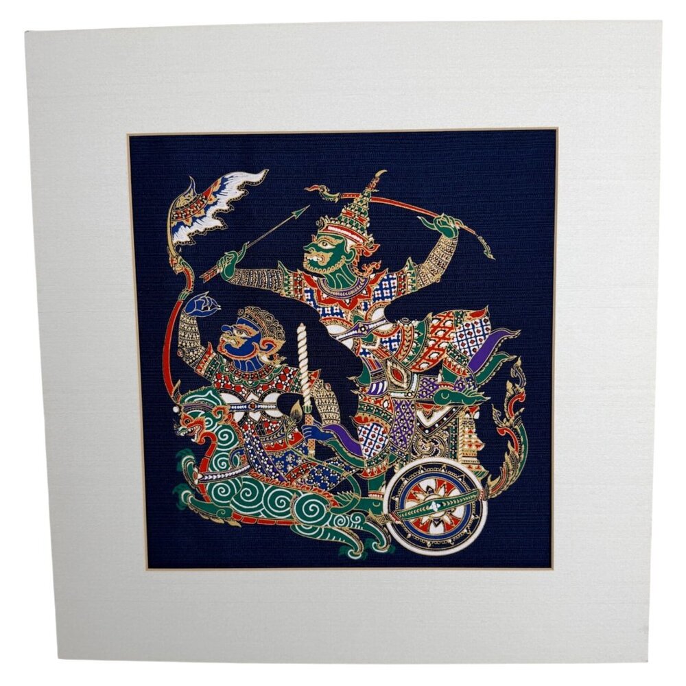 Vintage / Retro Matted Thai Silk Art Fabric Embroidery Warriors Chariot No Frame